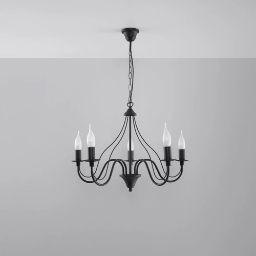 Żyrandol do salonu czarny Minerwa 5-punktowy nowoczesny metalowy Sollux Lighting