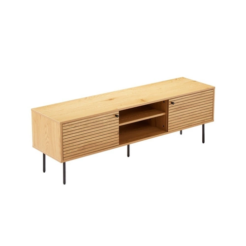 Szafka RTV drewniana Lattes dąb 150 cm nowoczesna z lamelami na wysokich nogach do salonu