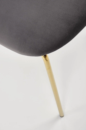 Krzesło tapicerowane welurowe Rachel szare do jadalni i salonu nowoczesne na złotych nogach