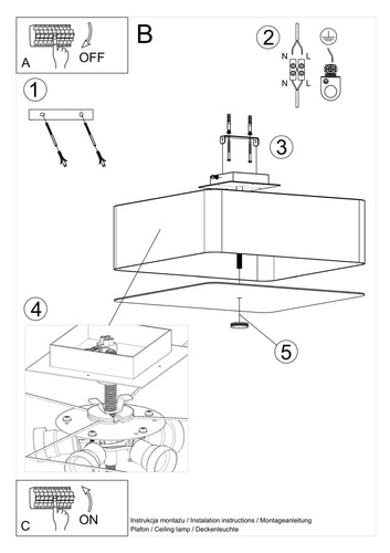 Plafon kwadratowy czarny Lokko 45 cm nowoczesny do salonu, sypialni lub kuchni Sollux
