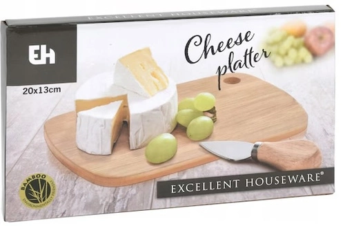 Intesi zestaw do sera z bambusową deską i nożem do sera prostokątny naturalny