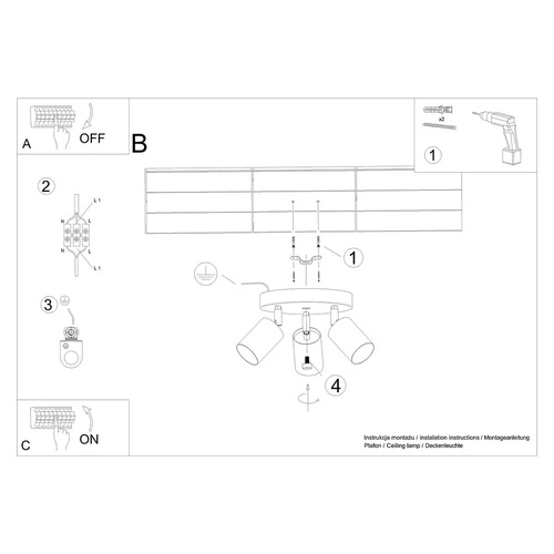 Plafon sufitowy VERDO 3P biały skandynawski metalowo-drewniany do salonu z ruchomymi kloszami