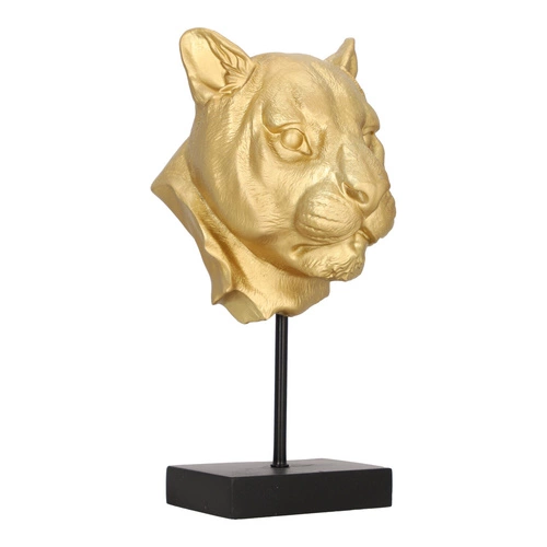 Figurka dekoracyjna lew Lion złota glamour Atmosphera na czarnej podstawie do salonu 35,5 cm
