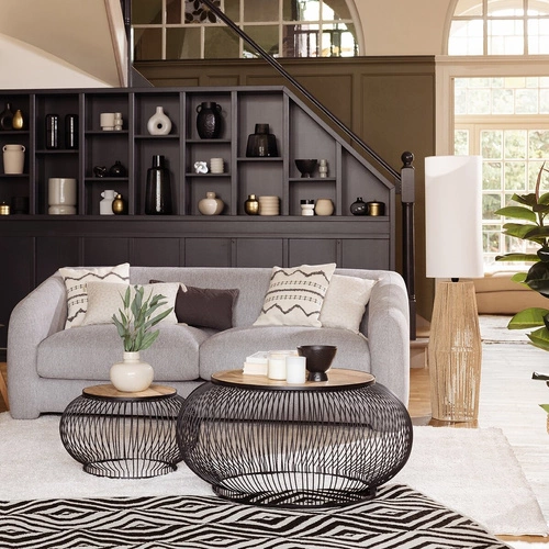 Zestaw 2 okrągłych stolików kawowych Esther do salonu loft drewniany mango czarny Atmosphera