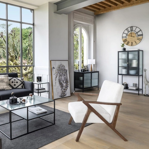 Komoda Aldir czarna nowoczesna metalowa z przeszklonym frontem na nóżkach 100 cm do salonu