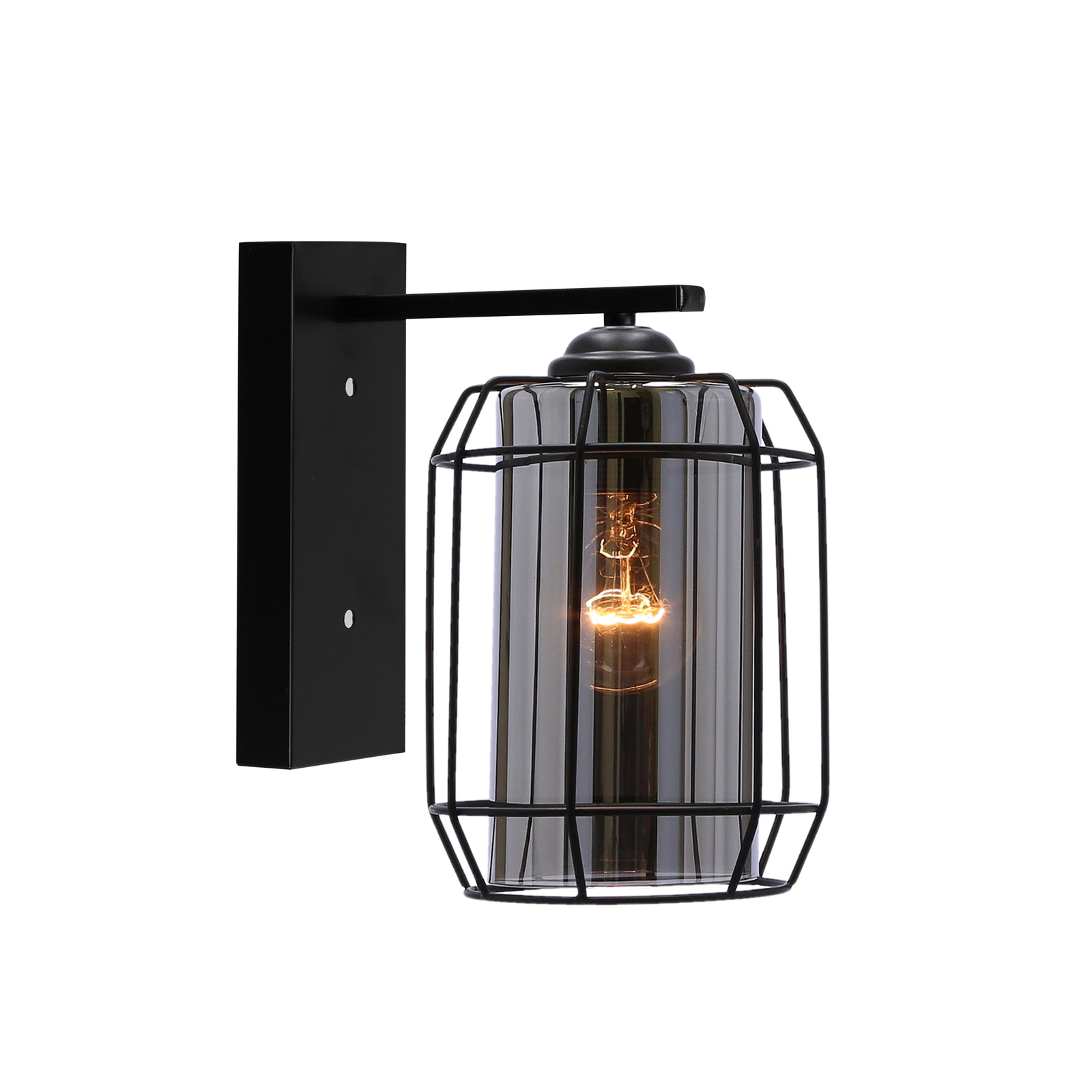 Kinkiet ścienny Jonera nowoczesny czarny z dymionym szklanym kloszem do salonu i sypialni