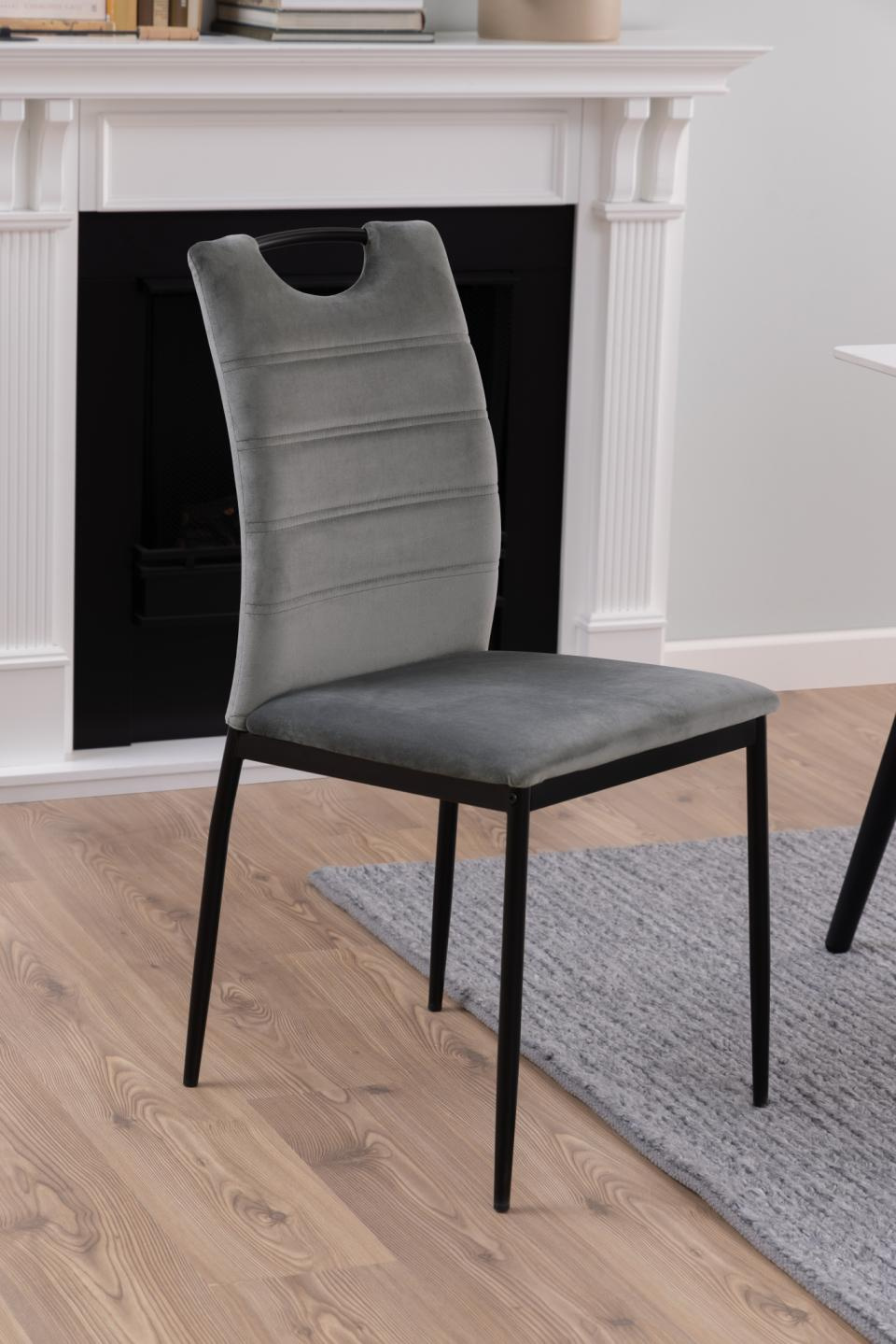 Actona Dia szare krzesło welurowe do jadalni nowoczesne na czarnych nogach