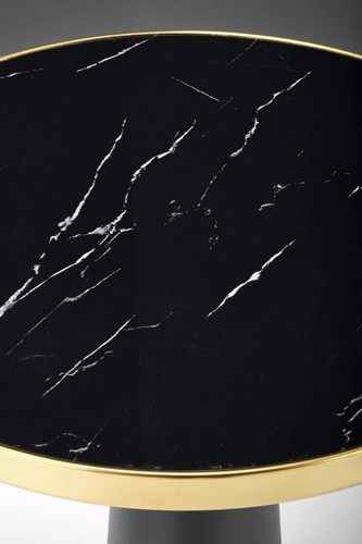 Stół okrągły do jadalni Nasoma czarny marmur nowoczesny glamour na jednej nodze Intesi