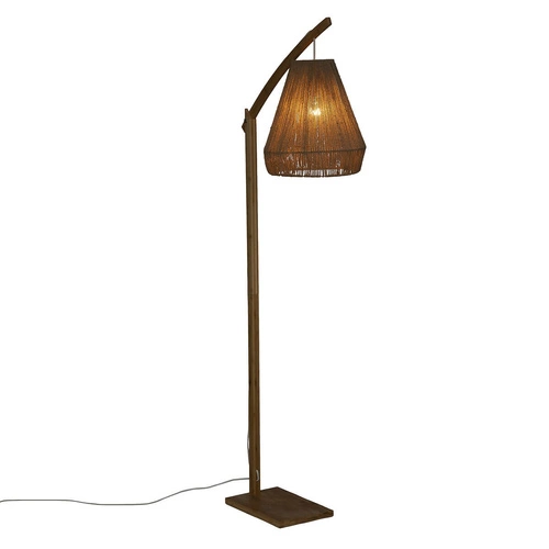 Lampa stojąca boho Palm Atmosphera naturalna drewniana do salonu z abażurem bambusowym
