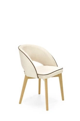 Krzesło tapicerowane welurowe Blanche do jadalni skandynawskie dąb kremowe z podłokietnikami