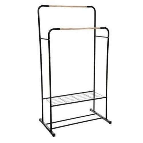 Artemis nowoczesny wieszak stojący do przedpokoju podwójny czarny metal z półką 5five