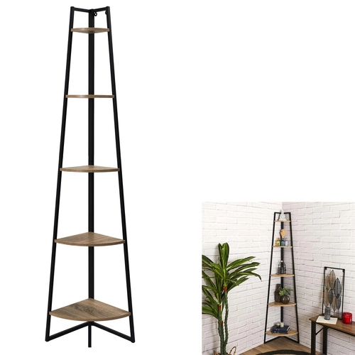 Regał narożny na książki i dekoracje Corner II industrialny metalowy z 5 półkami do salonu Intesi