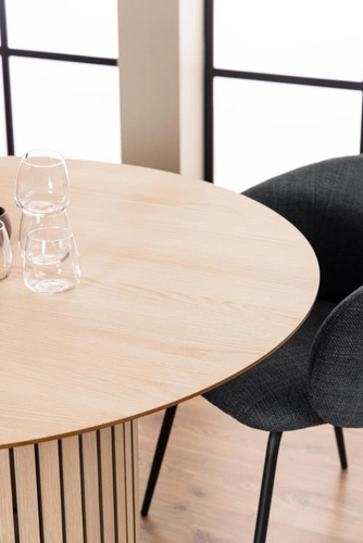 Stół okrągły do jadalni Linley 120 cm nowoczesny dąb naturalny na jednej nodze Actona