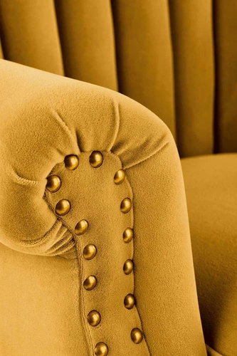 Fotel wypoczynkowy Vader welur żółty nowoczesny do salonu na wysokich drewnianych nogach