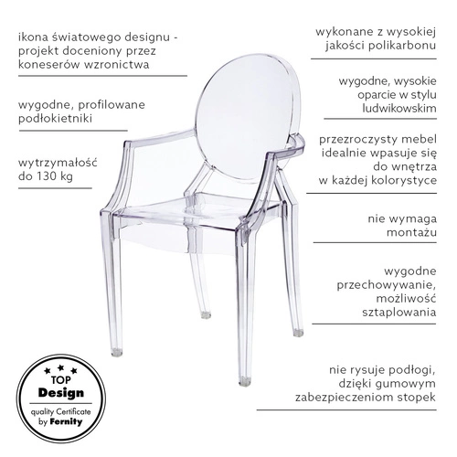 Krzesło do jadalni Royal transparentne inspirowane Louis Ghost sztaplowane nowoczesne