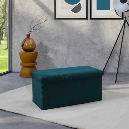 Pufa ze schowkiem Velse Atom turkusowa prostokątna nowoczesna do przedpokoju i pokoju dziecięcego