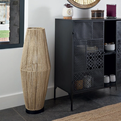 Lampa podłogowa do salonu Aissa Atmosphera nowoczesna brązowa naturalna do czytania 83 cm