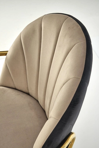Krzesło tapicerowane welurowe Rebbeca Intesi beżowe z podłokietnikami glamour do jadalni