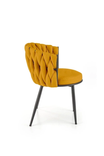 Krzesło tapicerowane Wendy do jadalni i salonu musztardowe nowoczesne na czarnych nogach Intesi
