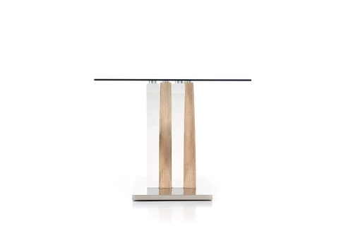 Stół do jadalni nowoczesny Virem 160x90 cm szklany blat dąb sonoma biały Intesi