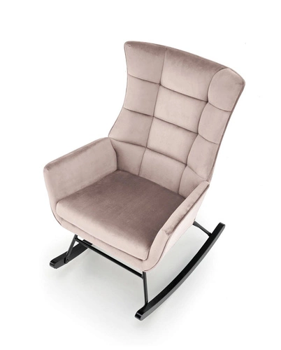 Fotel bujany Topar welurowy beżowy do salonu nowoczesny skandynawski z metalowymi biegunami