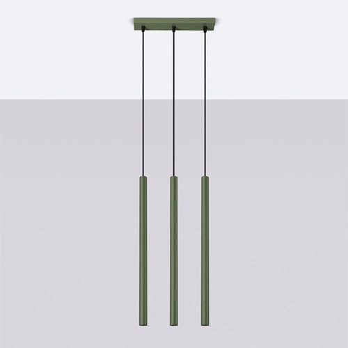 Nowoczesna lampa wisząca Pastelo 3p zielona oliwka do salonu regulowana SOLLUX