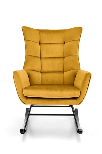 Fotel bujany Topar welurowy musztardowy do salonu nowoczesny skandynawski wypoczynkowy