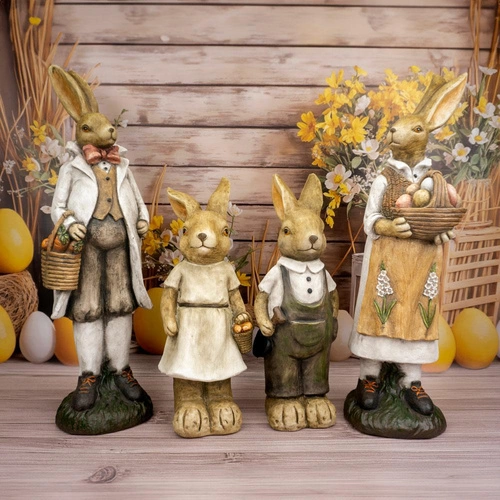 Intesi figurka wielkanocna zając wysoki z koszem żółty 80cm dekoracja do salonu lub jadalni