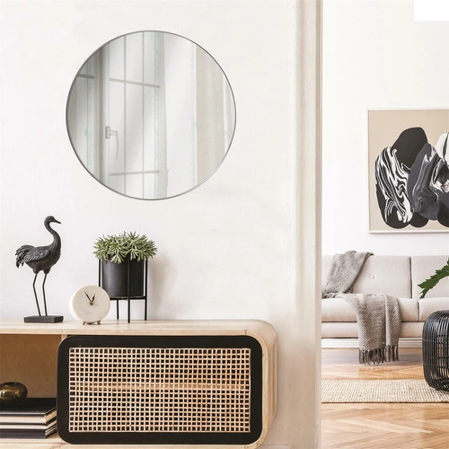 Lustro okrągłe Navira 55 cm srebrne do przedpokoju i łazienki nowoczesne wiszące