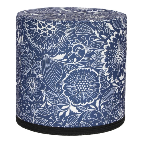 Pufa okrągła Calc Intesi nowoczesna niebiesko-biała do salonu lub sypialni tapicerowana