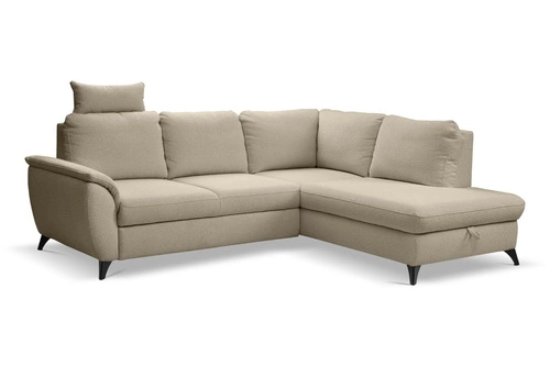 Narożnik z funkcją spania Nevada beżowy prawy do salonu nowoczesny z pojemnikiem