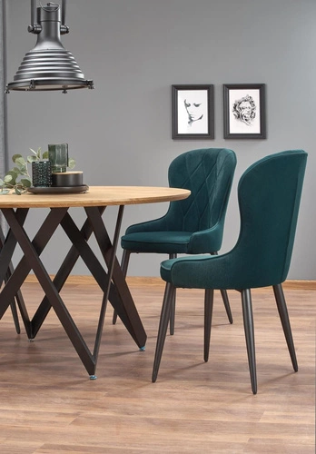 Stół okrągły do jadalni Zambia 120 cm nowoczesny dąb złoty z czarnymi nogami Intesi