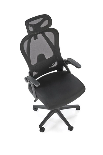 Fotel biurowy ergonomiczny Yiro czarny siatkowy obrotowy z zagłówkiem do biurka Intesi