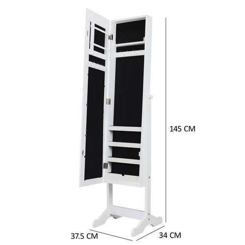Hermosa XL stojące lustro do sypialni z organizerem na biżuterię białe skandynawskie