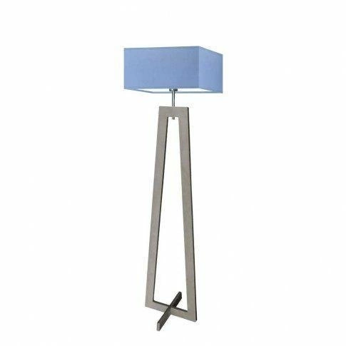 Lampa stojąca do salonu JAWA Lysne niebieska nowoczesna drewniana z abażurem 138 cm