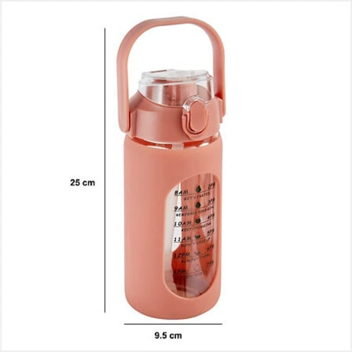 Butelka na wodę 1l szklana różowa motywacyjna ze słomką silikonowa 5five simply smart