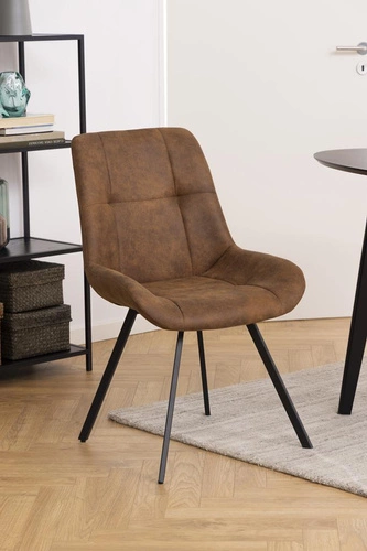 Krzesło tapicerowane Waylor brązowe do jadalni nowoczesne Actona pikowane czarne nogi