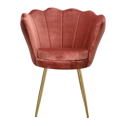 Krzesło welurowe muszelka Florencja Intesi różowe ze złotymi nogami do salonu i toaletki