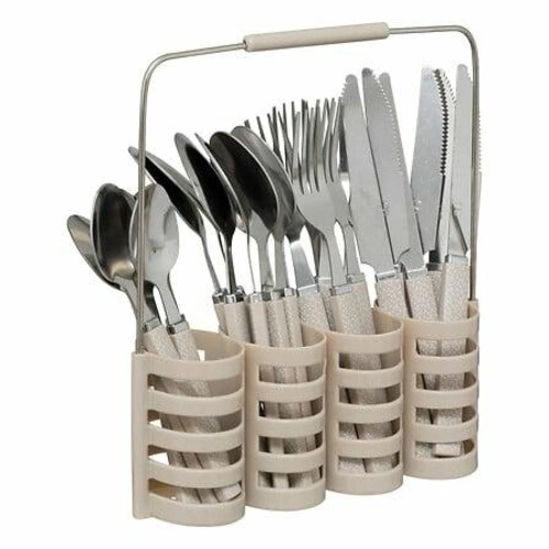 Zestaw sztućców obiadowych 24 elementy beżowy ze stojakiem Géo 5five simply smart