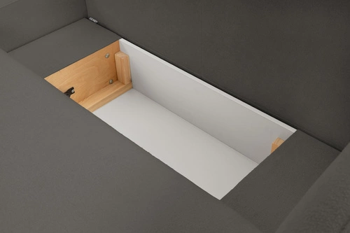 Narożnik z funkcją spania lewy nowoczesny do salonu Salby antracytowy z pojemnikiem