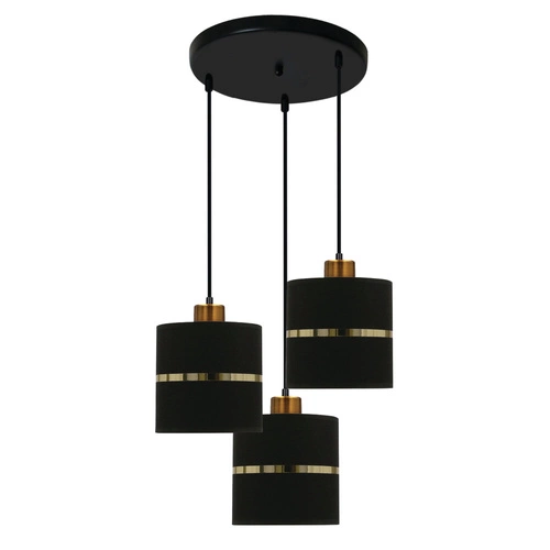 Lampa wisząca Assam talerz czarny+złoty  3x60W E27 abażur czarny+złoty pasek