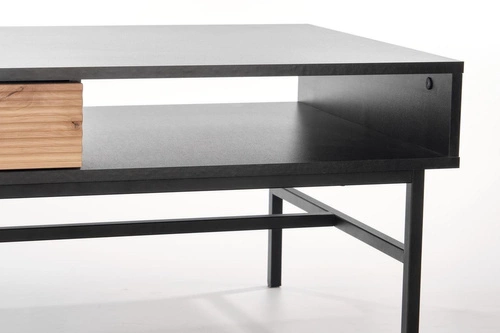 Stolik kawowy prostokątny Nihala 110x60 cm loftowy czarny z półką do salonu Intesi