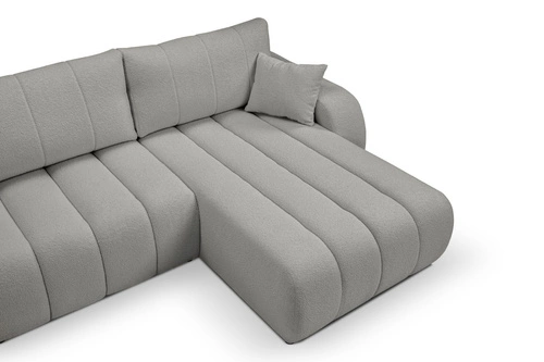 Narożnik z funkcją spania Hobro szary prawy do salonu pojemnik nowoczesny Intesi