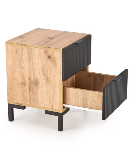 Szafka nocna Intesi Meunier 40 cm, loftowa, dąb craft/czarny, z szufladami
