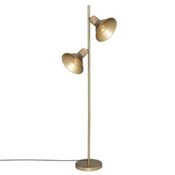 Lampa stojąca do salonu glamour Bota Atmosphera złota, metalowa z drewnem mango, 151 cm