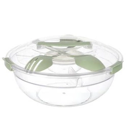 Lunchbox na sałatkę Bain de Soleil Intesi z przegródkami i łyżkami, okrągły, zielony, do pracy