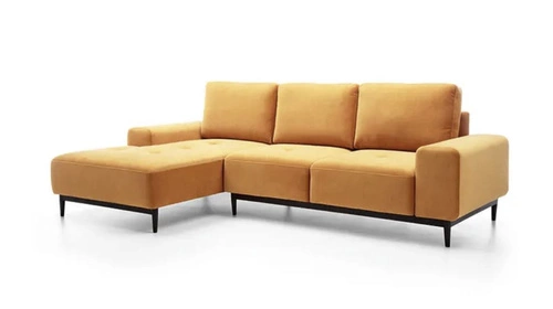 Narożnik z funkcją spania Revon żółty nowoczesny welurowy lewy do salonu 266 cm
