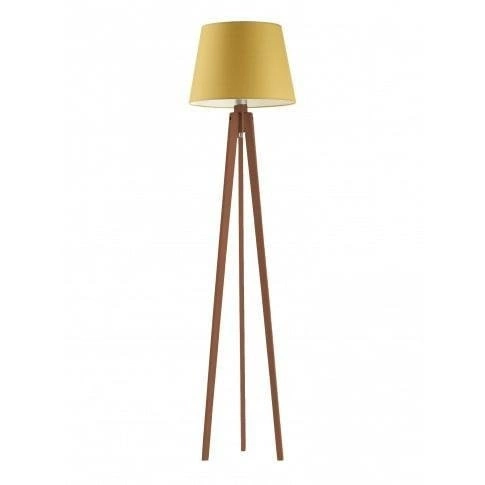 Lampa stojąca do salonu Curacao Lysne nowoczesna drewniana żółta z abażurem 158 cm