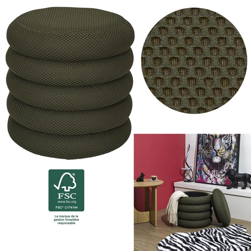 Pufa ze schowkiem Atom khaki okrągła tapicerowana do salonu i sypialni Intesi 42 cm