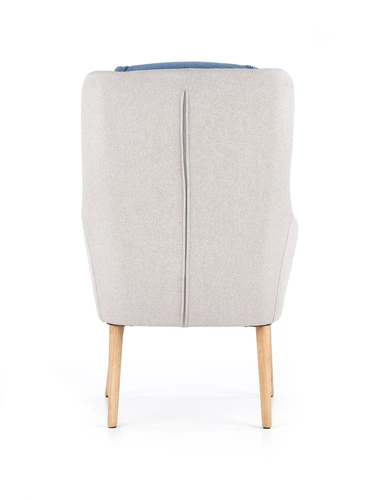 Fotel wypoczynkowy Haga beżowy do salonu retro tapicerowany tkaniną z drewnianymi nogami